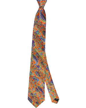 Vitaliano Pancaldi Pleated Silk Tie Orange Paisley