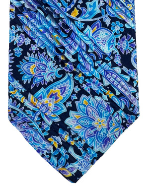 Vitaliano Pancaldi Pleated Silk Tie Blue Purple Paisley