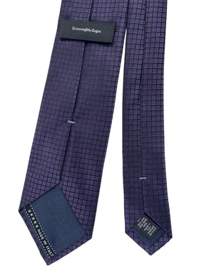 Ermenegildo Zegna Tie Purple Black Grid Pattern