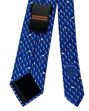 Men - Zegna Tie Navy Cross Country Ski & Dog Novelty Design