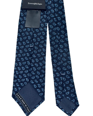 Ermenegildo Zegna Tie Metal Blue Paisley Micro Pattern - Narrow Necktie