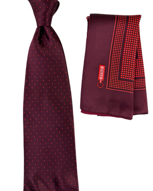 Zilli Tie & Matching Pocket Square Set Burgundy Red Diamond Grid Pattern