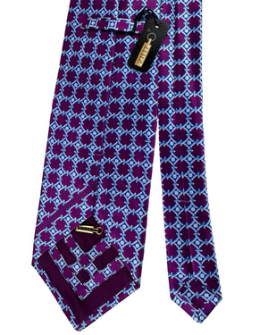 Zilli Tie & Matching Pocket Square Set Purple And Light Blue Chain Link Pattern