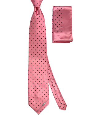 Zilli Silk Tie & Matching Pocket Square Set Pink Gray Dots