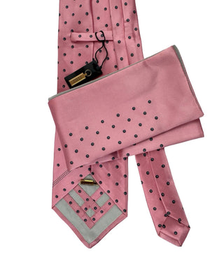 Zilli Silk Tie & Matching Pocket Square Set Pink Gray Dots