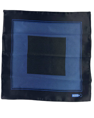 Zilli Silk Tie & Matching Pocket Square Set Midnight Blue Black Stripes