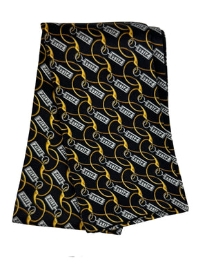 Zilli Silk Pocket Square Black Gold Logo Tag
