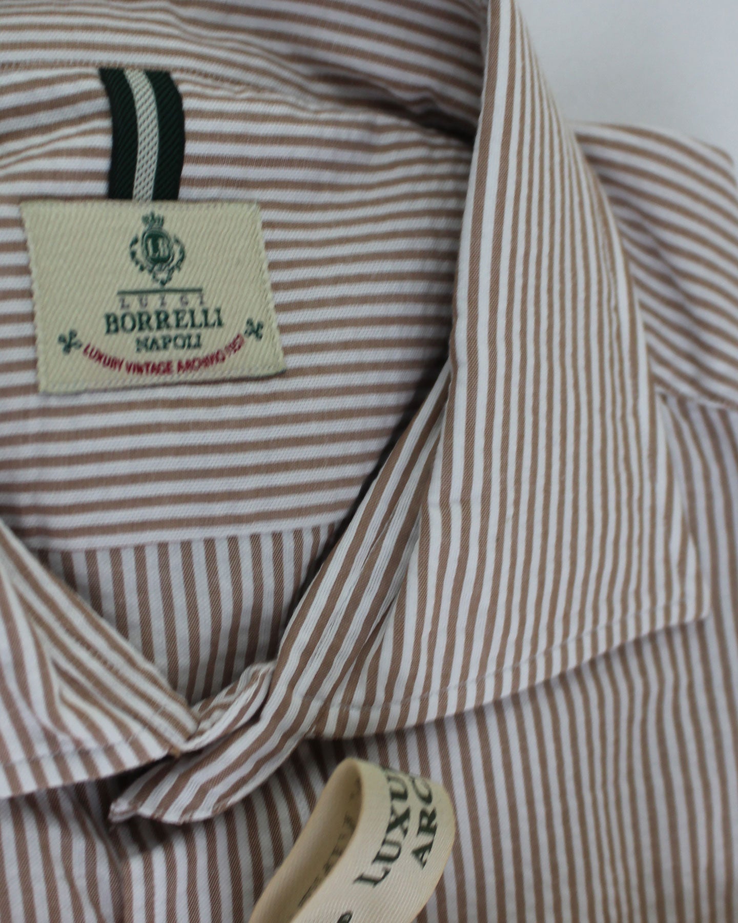 Luigi Borrelli Sport Shirt White Brown Stripes 