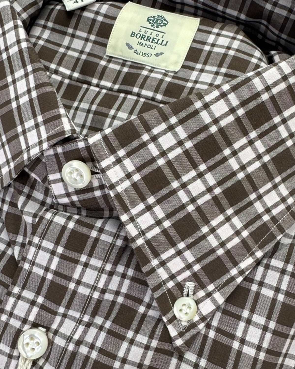 Sale  Borrelli Shirt White Brown Check Plaid