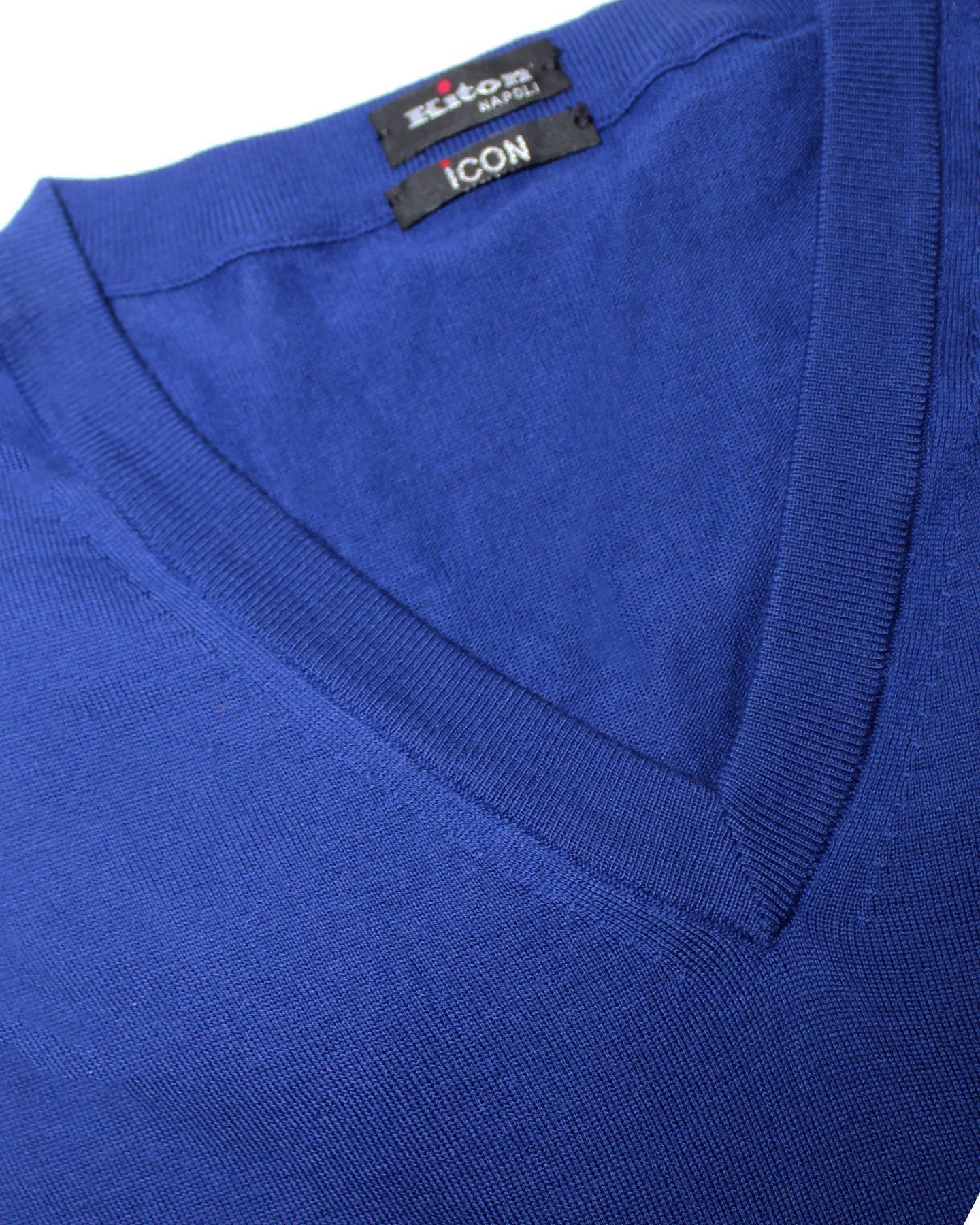 Kiton Cotton Sweater Royal Blue V-Neck