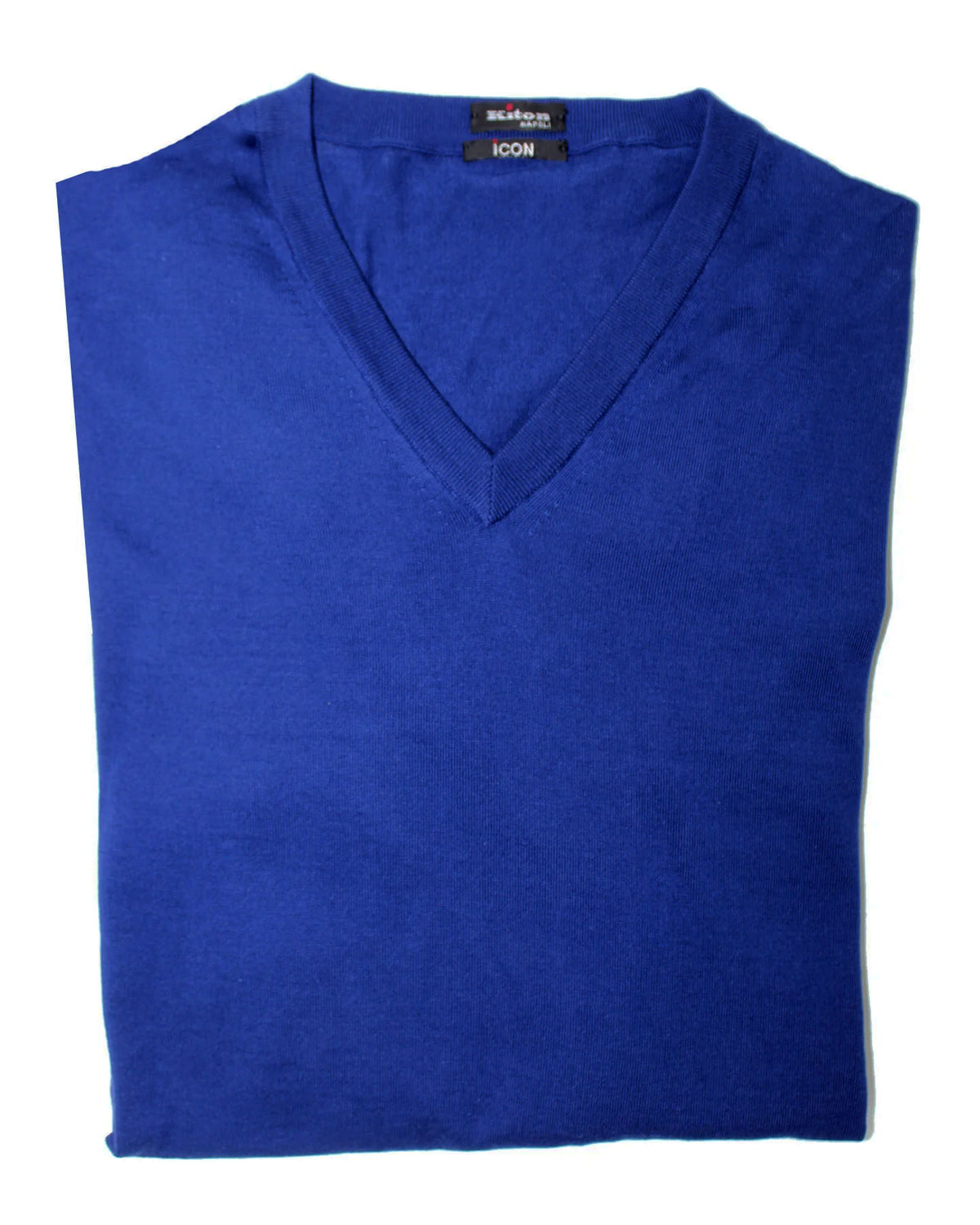 Kiton Cotton Sweater Royal Blue V-Neck