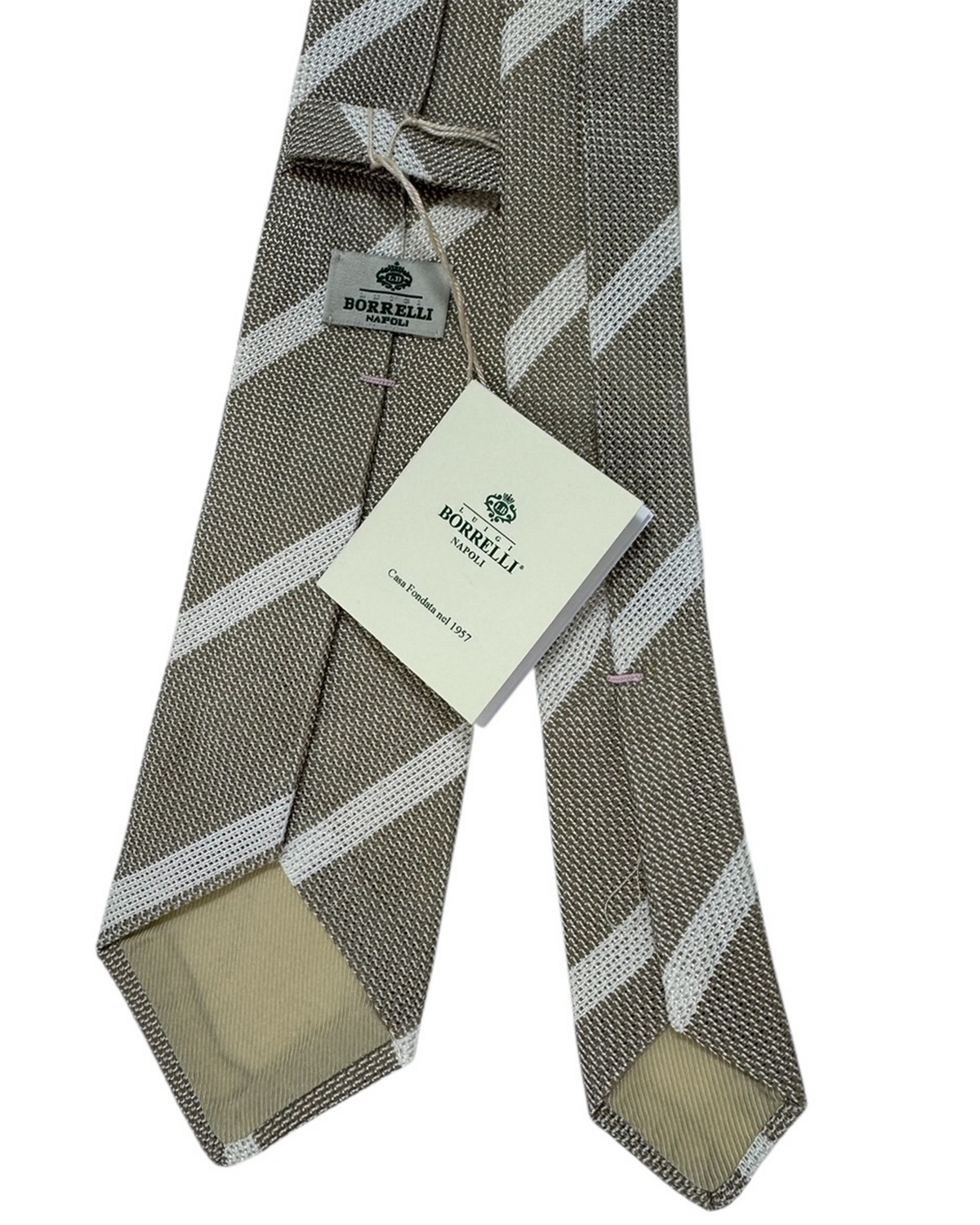 Luigi Borrelli Silk Tie Beige Stripe