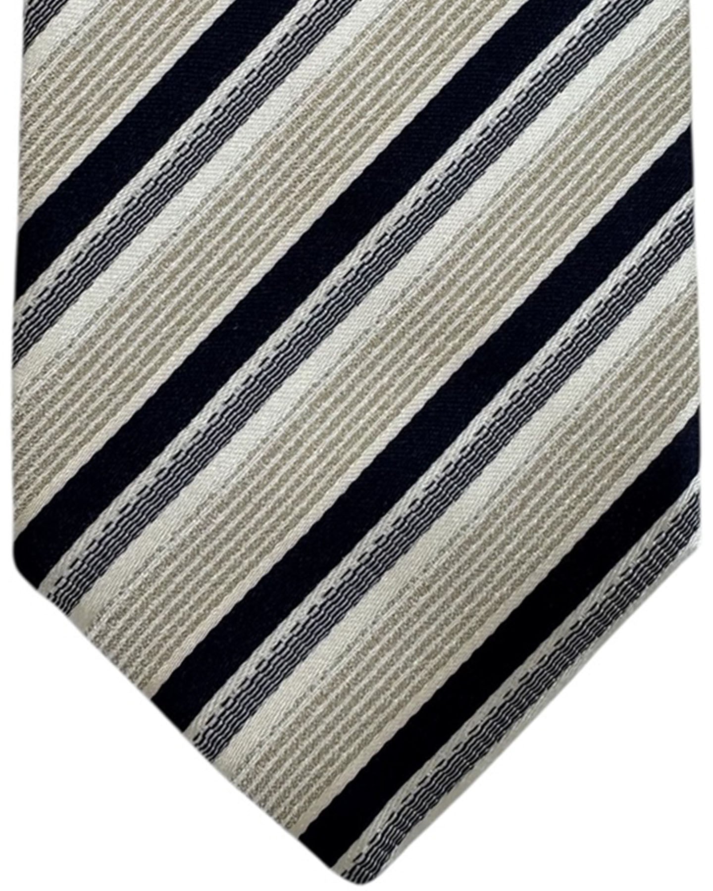 Luigi Borrelli Silk Tie Silver Black Tan Stripes SALE