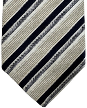 Luigi Borrelli Silk Tie Silver Black Tan Stripes SALE