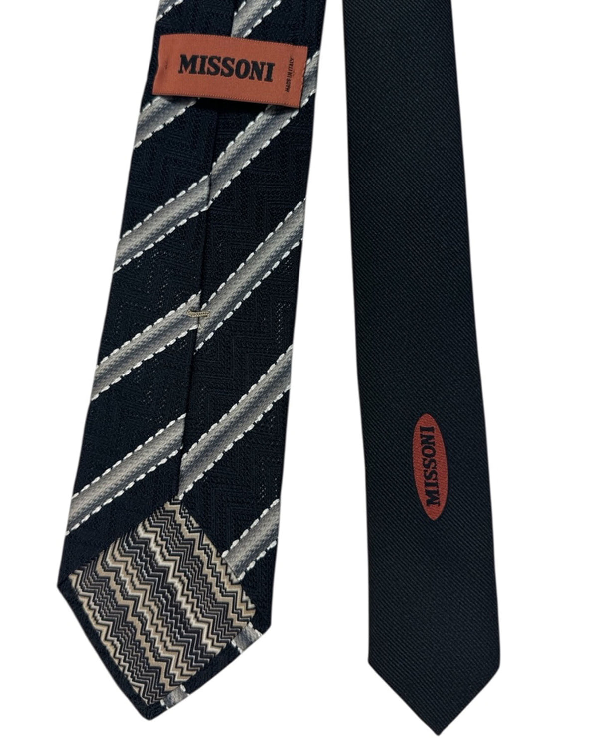 Missoni Tie Black Grey Diagonal Stripe