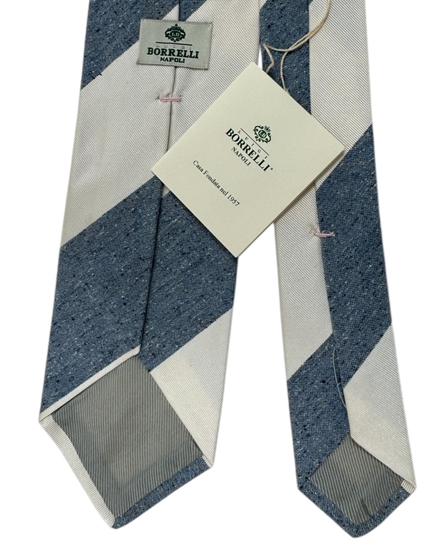 Luigi Borrelli Tie Off-White & Blue Wide Stripes