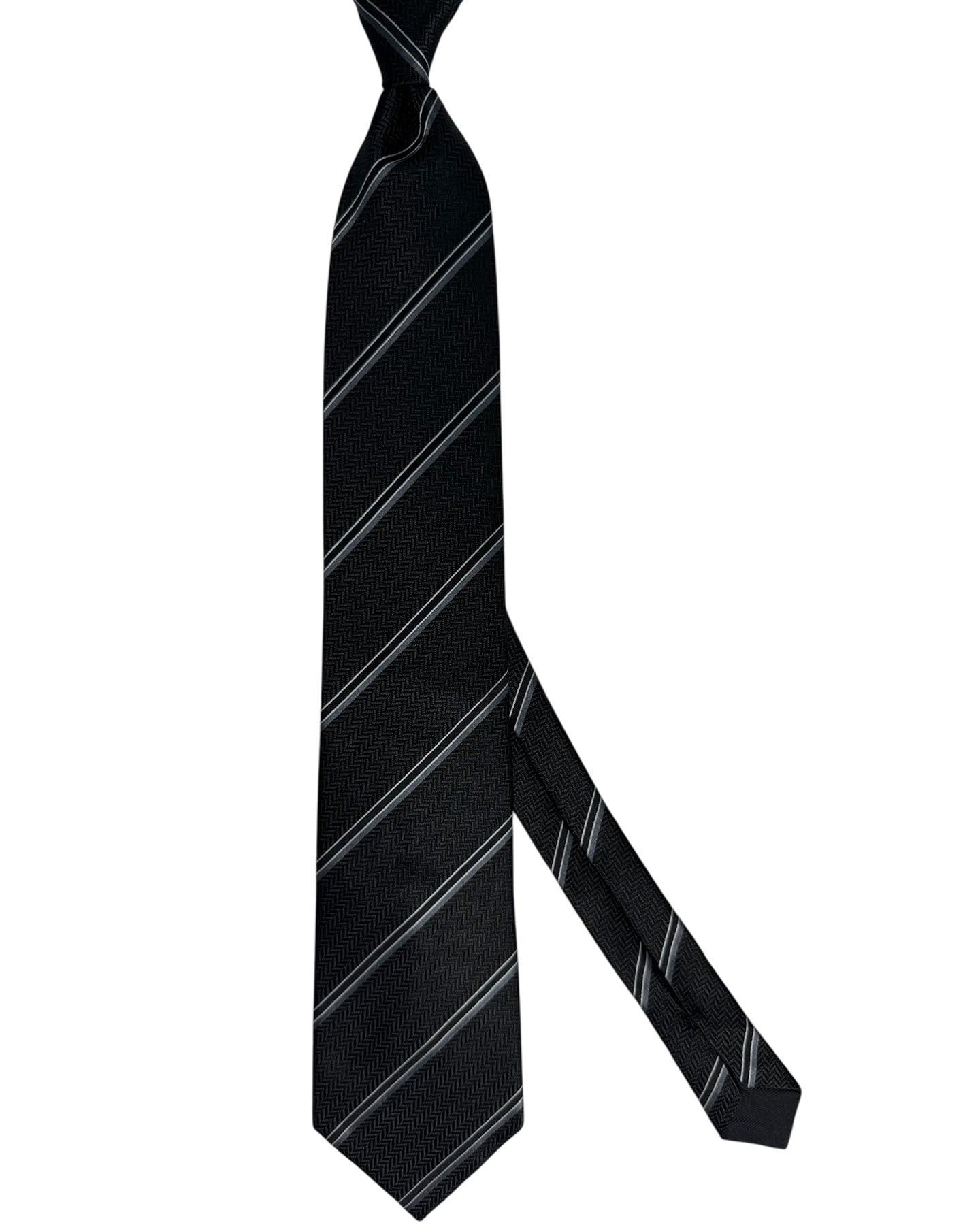 Tom Ford Tie Black Gray Herringbone Stripes  - Wide Necktie