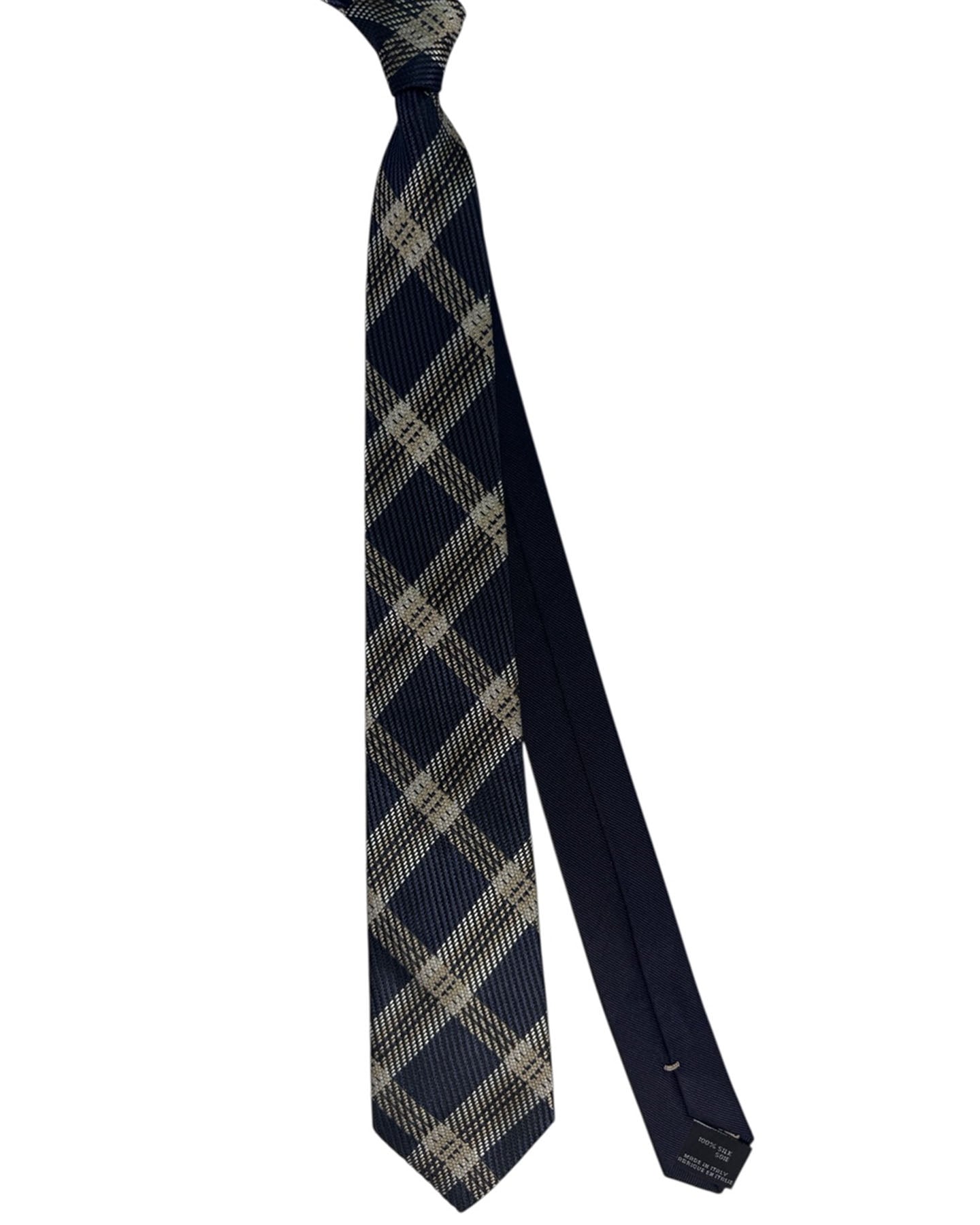 Missoni Silk Tie Navy Beige Plaid Check