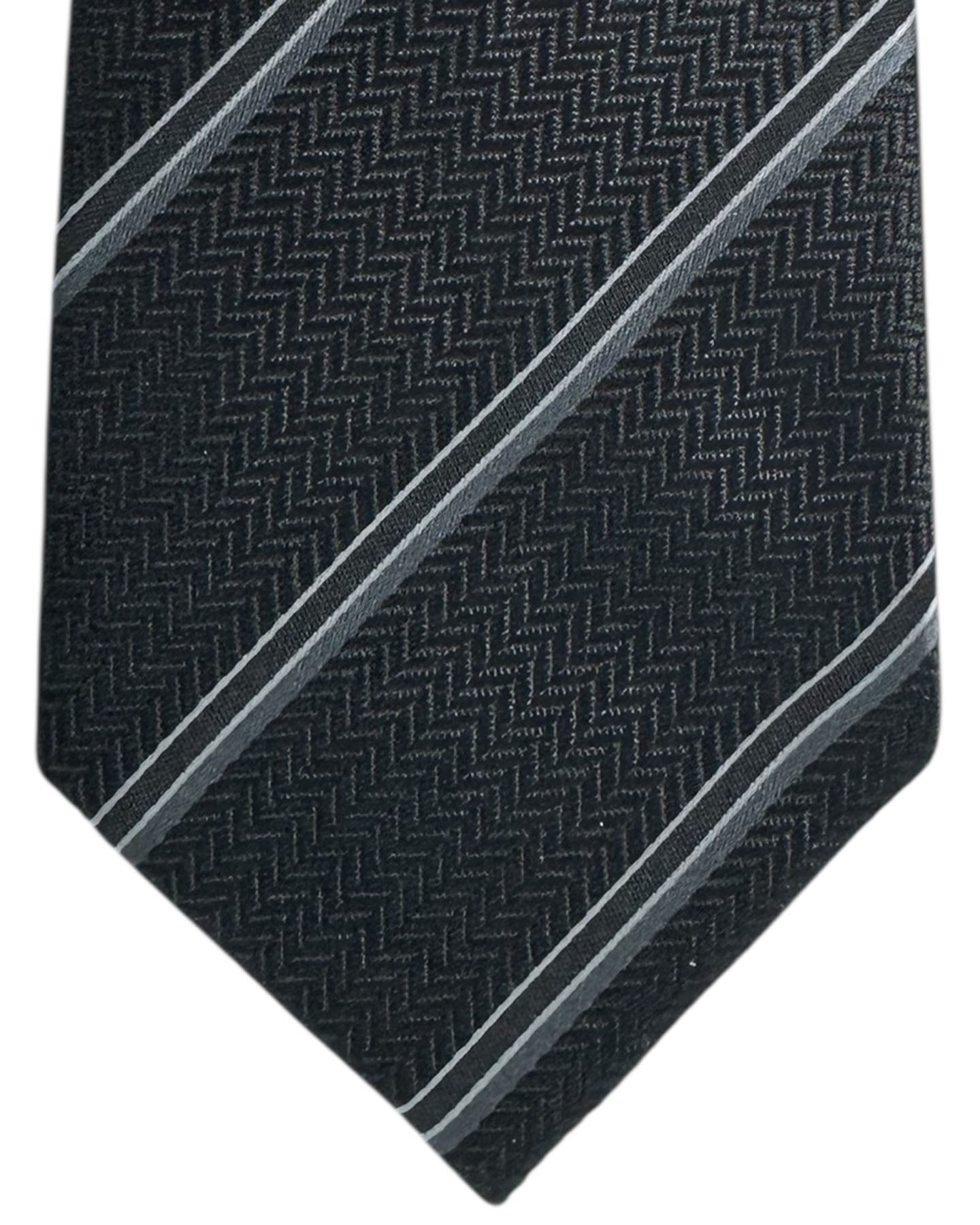 Tom Ford Tie Black Gray Herringbone Stripes  - Wide Necktie