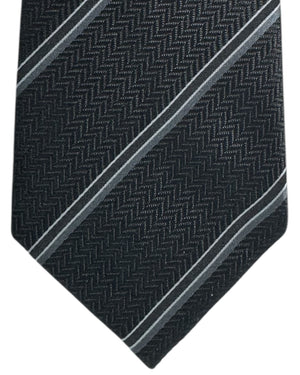 Tom Ford Tie Black Gray Herringbone Stripes  - Wide Necktie
