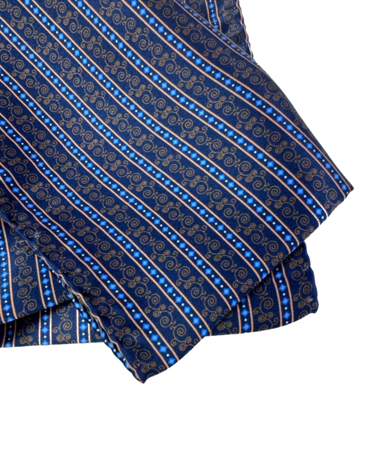 Vitaliano Pancaldi Silk Pocket Square Black Blue Striped Design