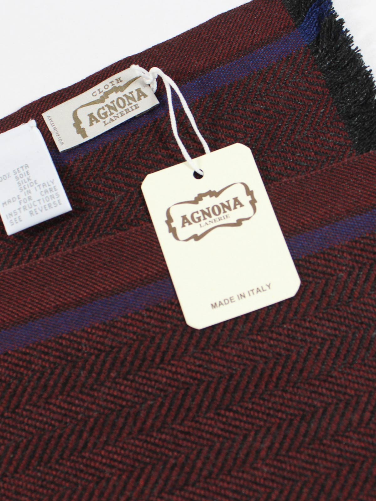 Agnona Scarf Burgundy Herringbone New