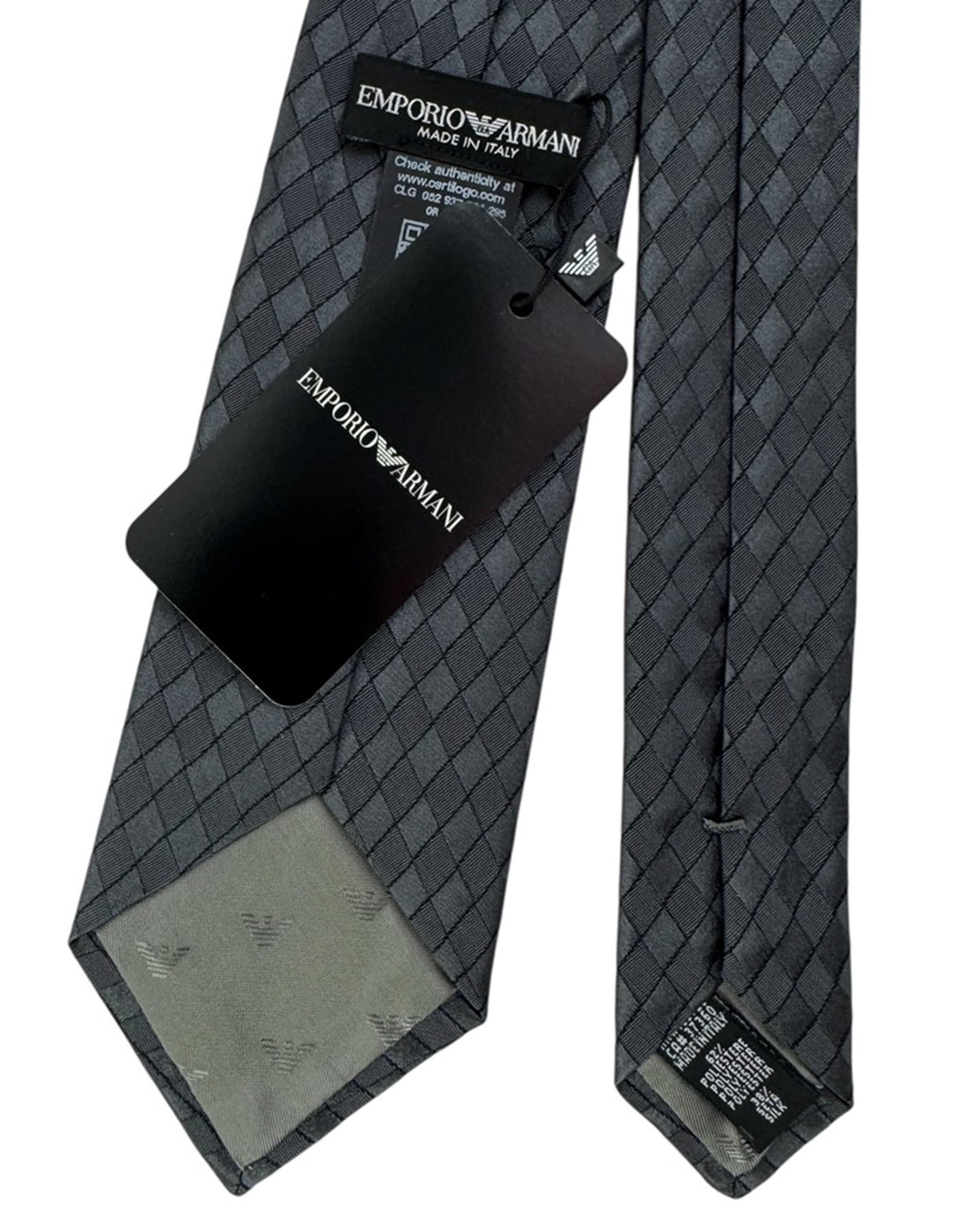 Armani Necktie Charcoal Gray Diamond Grid