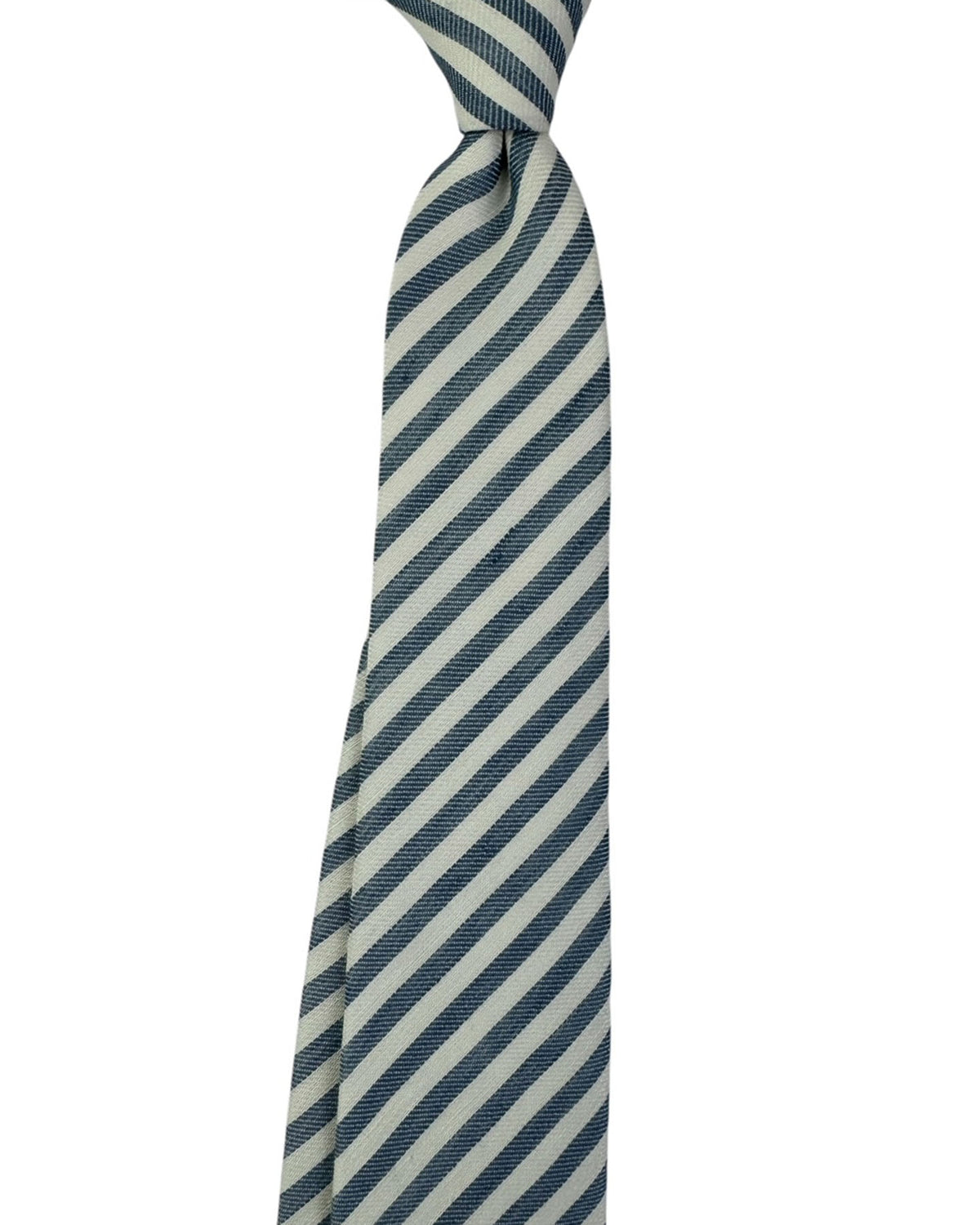 Armani Necktie White Blue Stripes - Linen Silk SALE