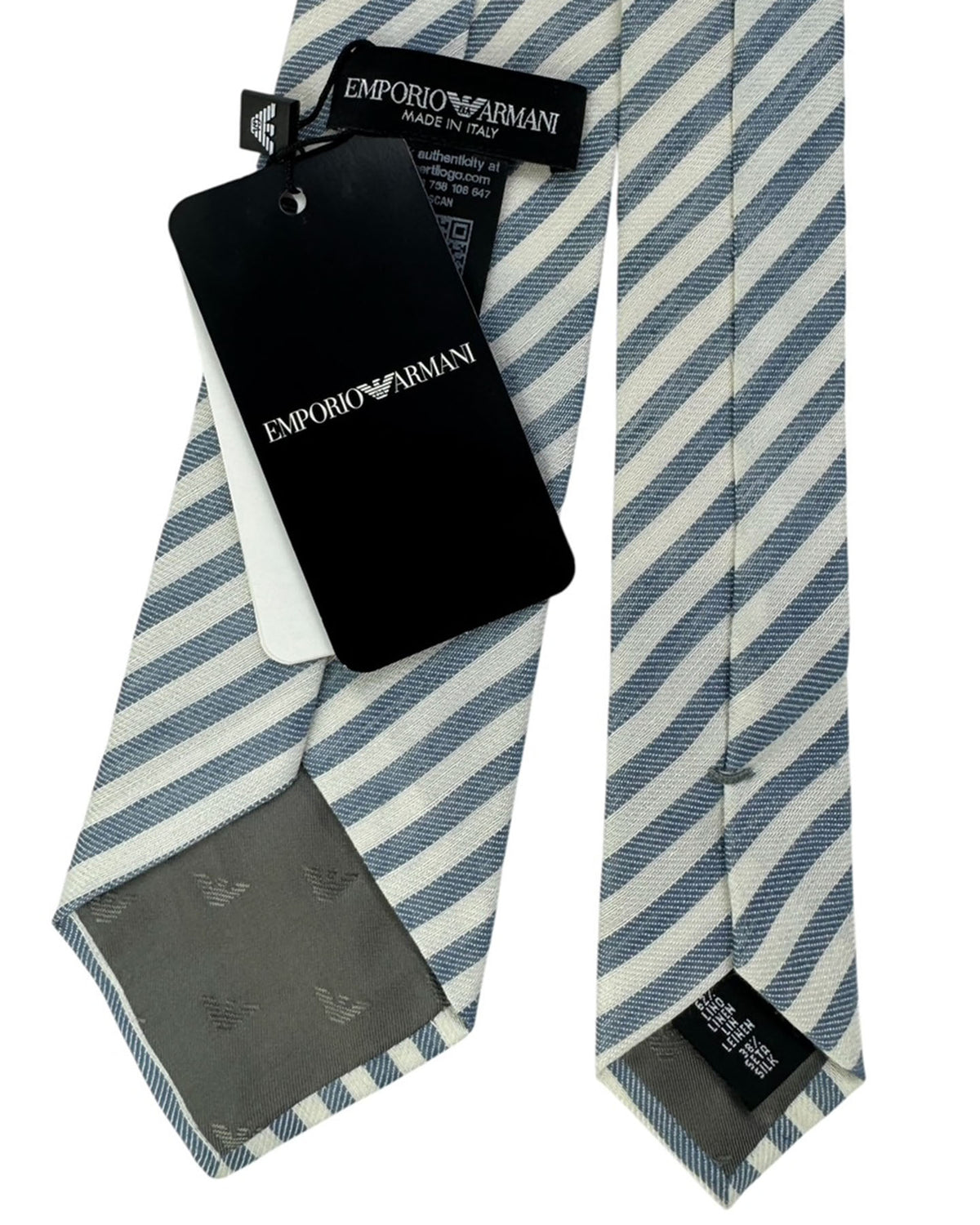 Armani Necktie White Ivory And Blue Stripes