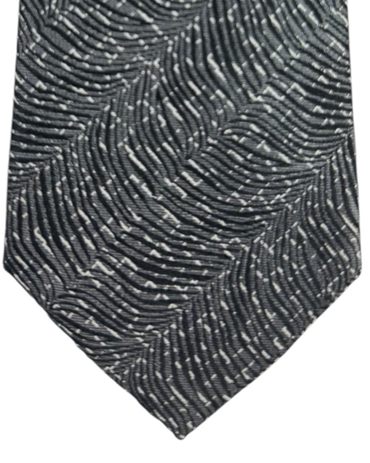 Armani Silk Tie Charcoal Gray Silver Black Wavy Texture Pattern
