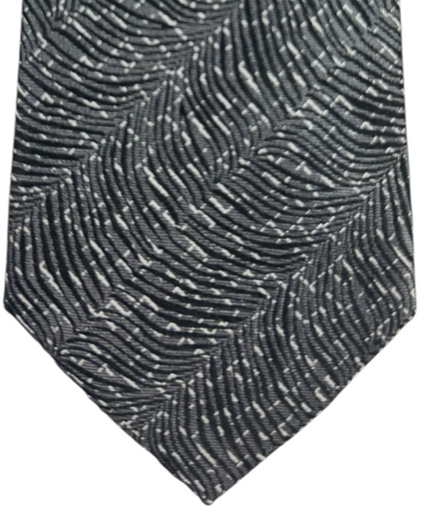 Armani Silk Tie Charcoal Gray Silver Black Wavy Texture Pattern