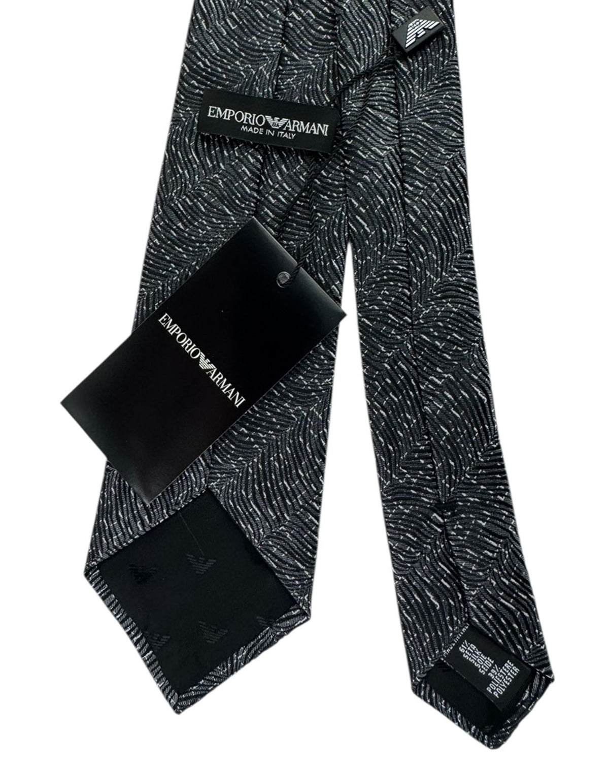 Armani Silk Tie Charcoal Wave Texture Pattern
