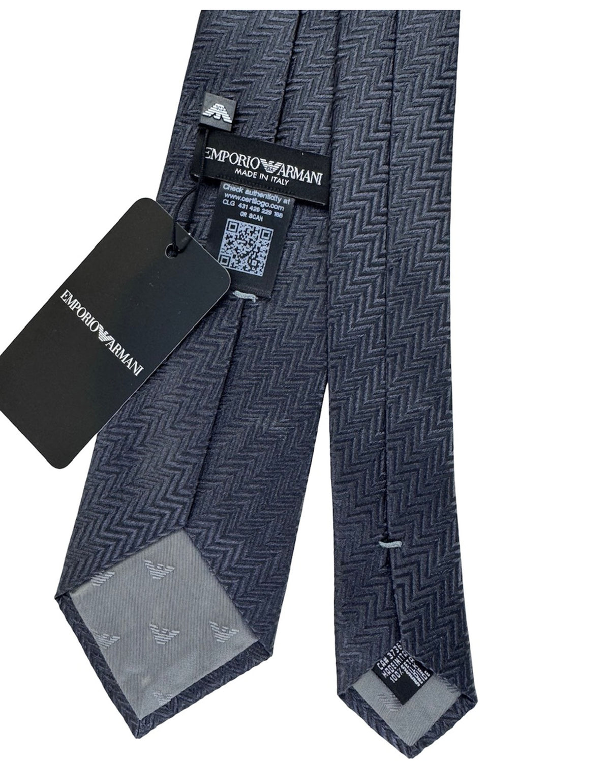 Emporio Armani Tie Gray Navy Herringbone Weave