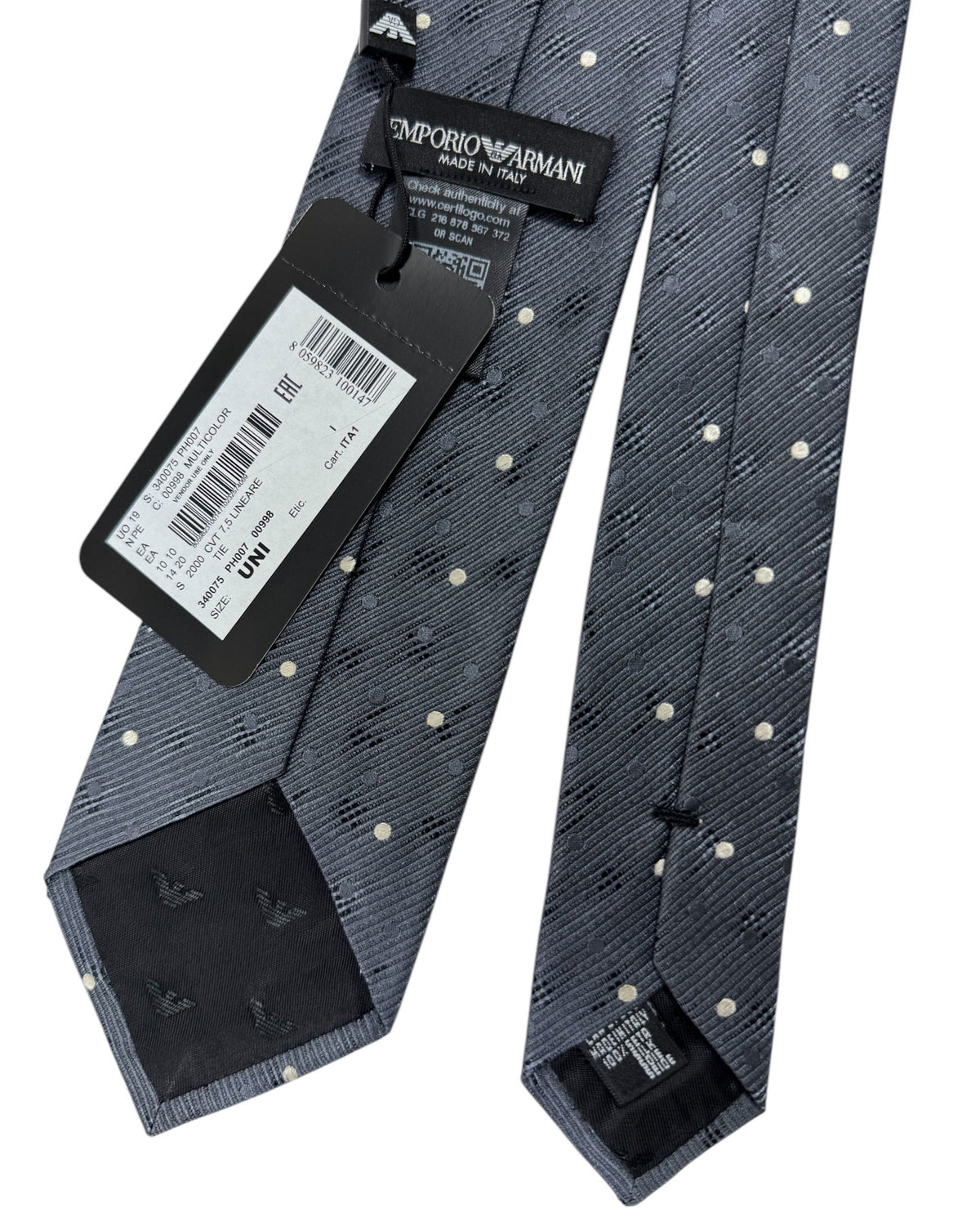 Armani Silk Tie Charcoal Gray Polka Dots SALE