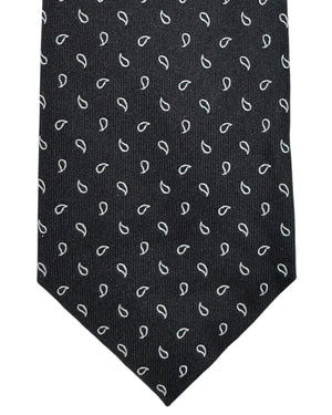 Armani Silk Tie Black Silver Mini Paisley - Emporio Armani FINAL SALE