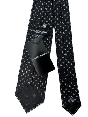 Armani Silk Tie Black Silver Mini Paisley - Emporio Armani FINAL SALE