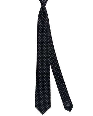 Armani Silk Tie Black Silver Mini Paisley - Emporio Armani FINAL SALE