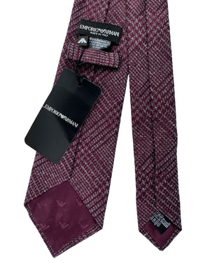 Armani Silk Tie Maroon Gray Plaid Check