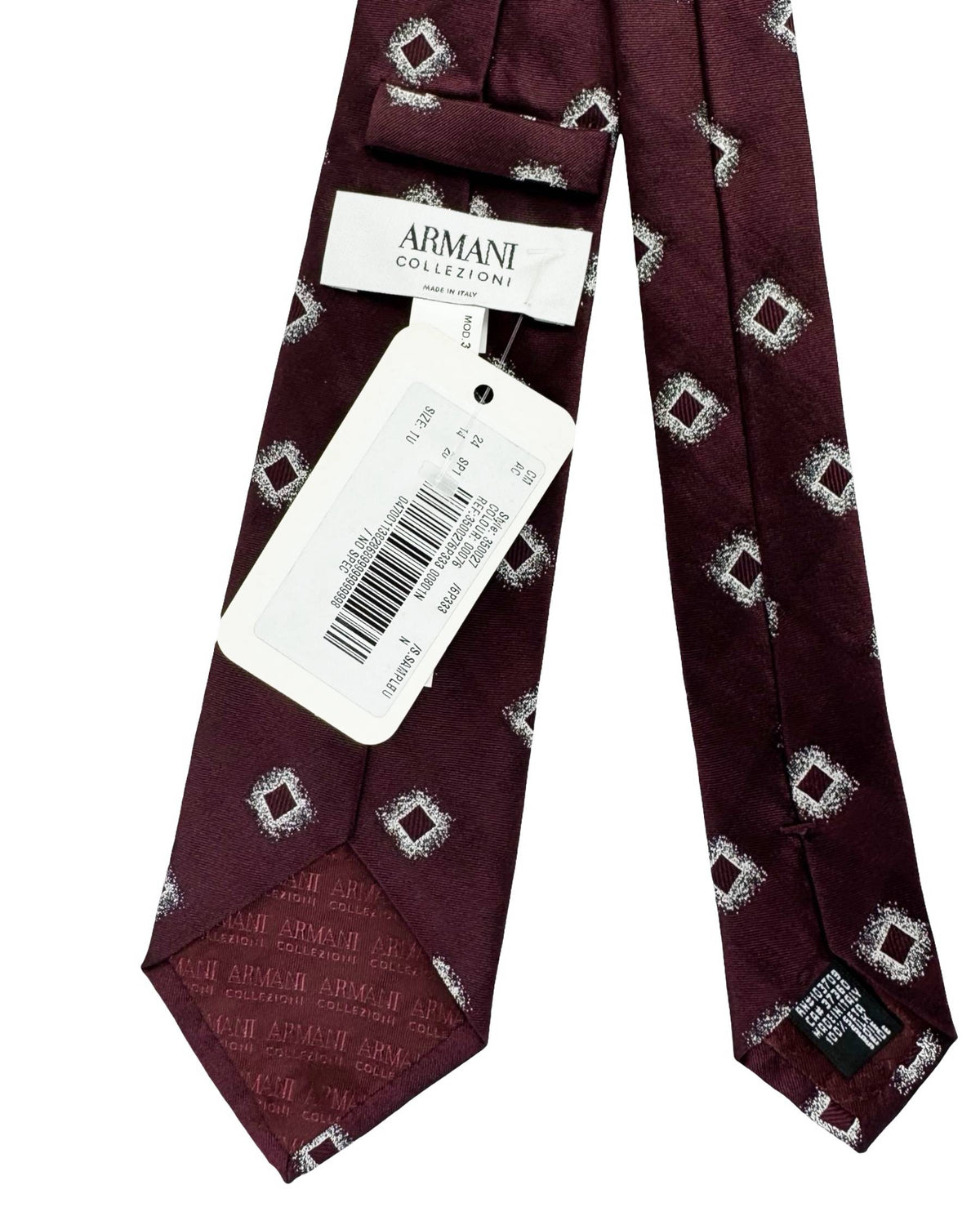 Armani Tie Maroon Silver Geometric Armani Collezioni
