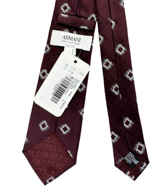 Armani Tie Maroon Silver Geometric Armani Collezioni