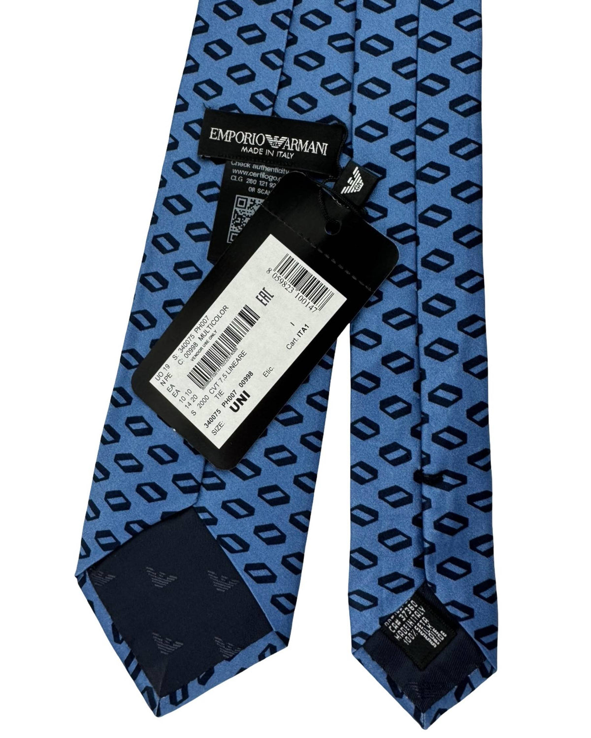 Armani Silk Tie Navy Blue Geometric Design