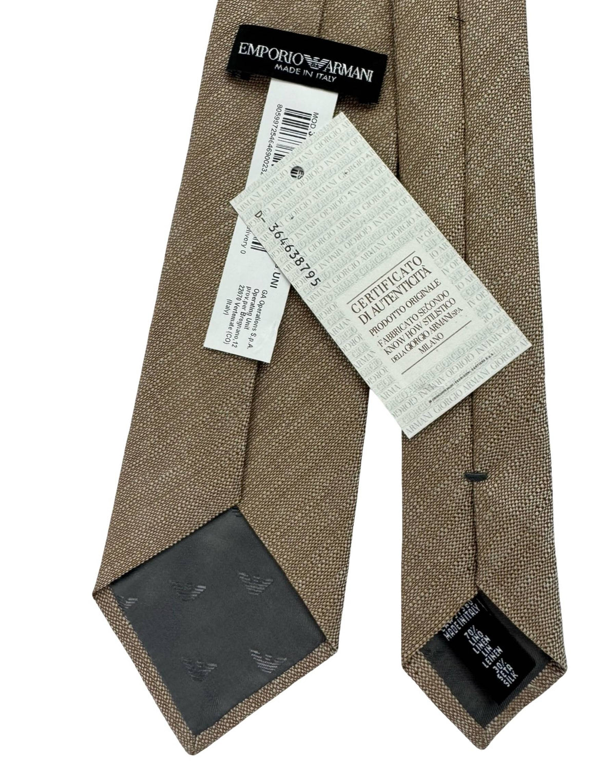 Armani Silk Linen Tie Textured Brown Tan
