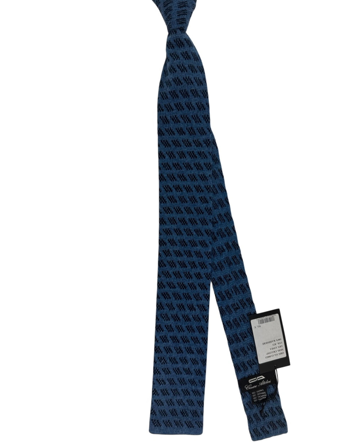 Cesare Attolini Cashmere Midnight Blue Black Square End Knitted Tie SALE