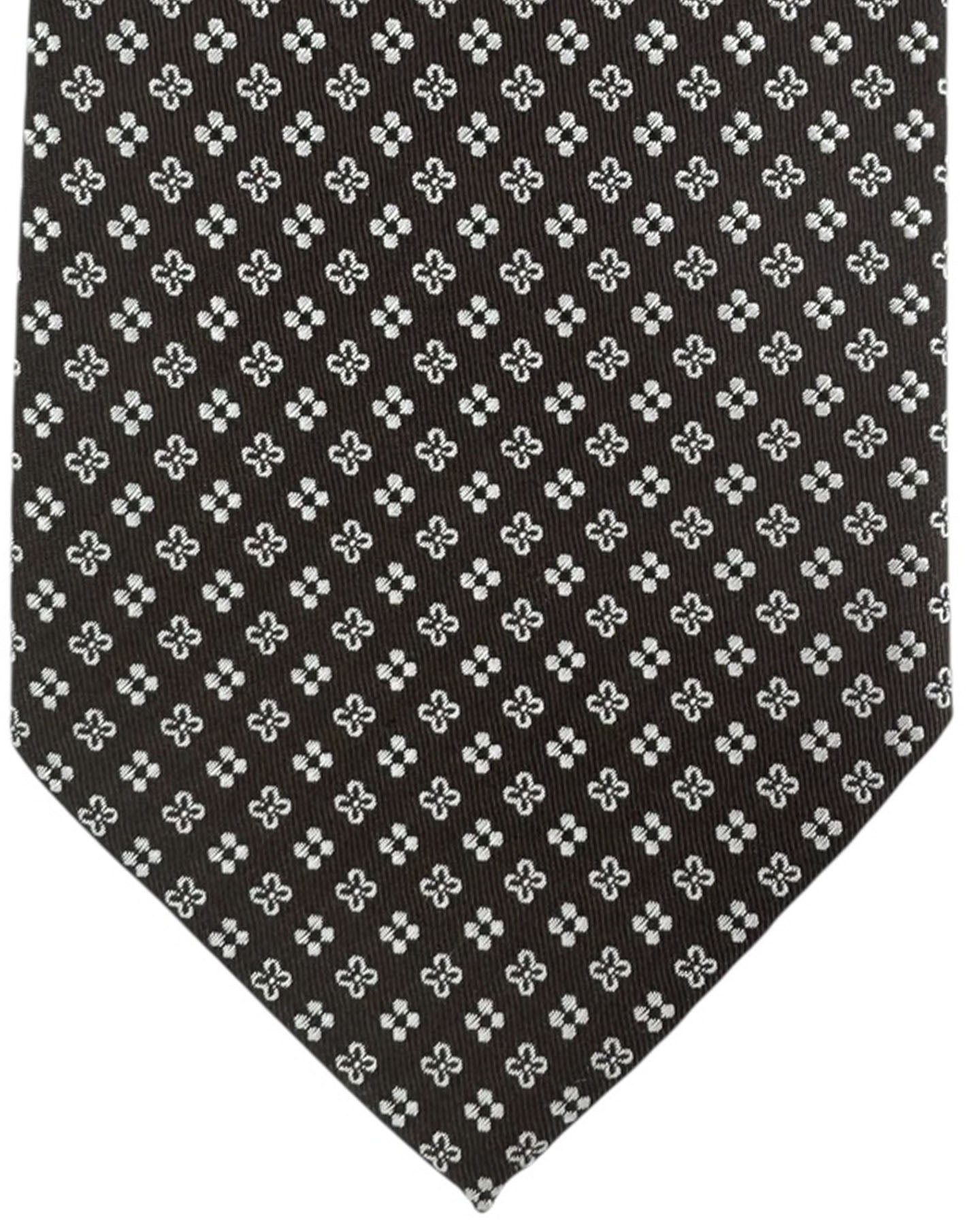Cesare Attolini Tie Black With White Floral Cluster Pattern