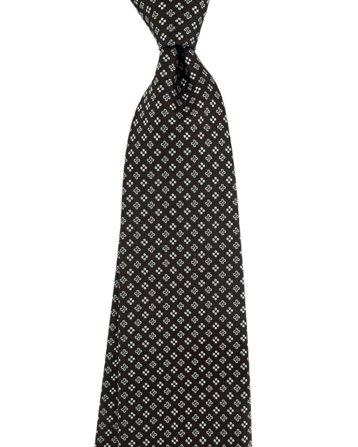 Cesare Attolini Tie Black With White Floral Cluster Pattern