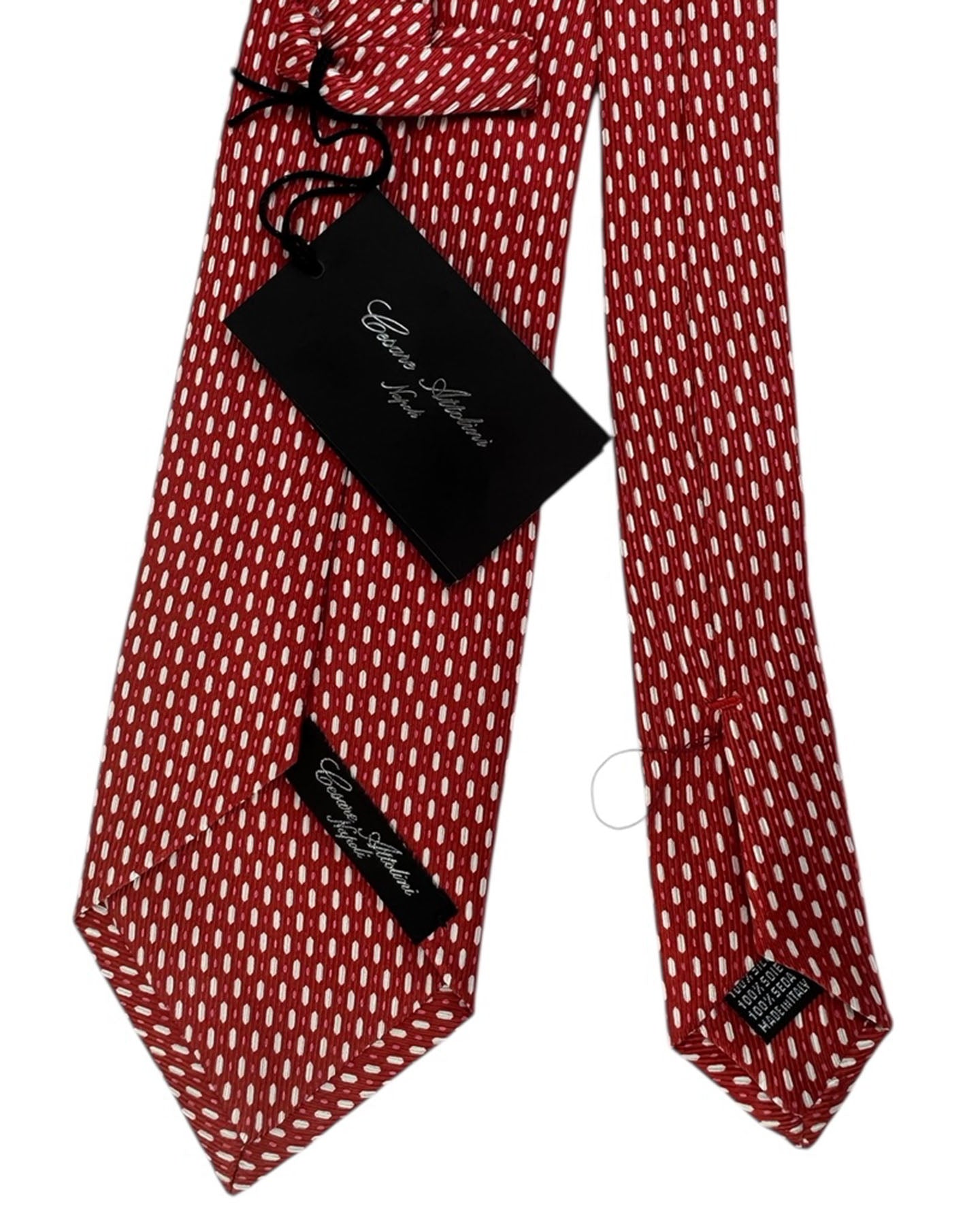 Cesare Attolini Tie Red With Silver Oval Dot Pattern