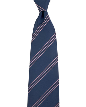 Cesare Attolini Tie Navy Blue Striped With Pink Accents