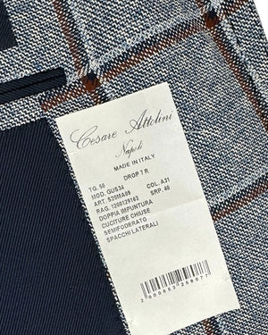 Cesare Attolini Sport Coat Blue Windowpane Wool Silk EU 50/ US 40 SALE