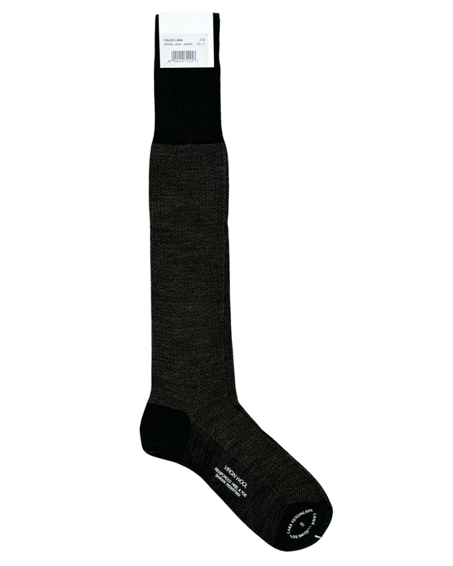 Cesare Attolini Wool Socks Brown Black Mini Herringbone US 11 1/2 - EUR 45 Over The Calf SALE