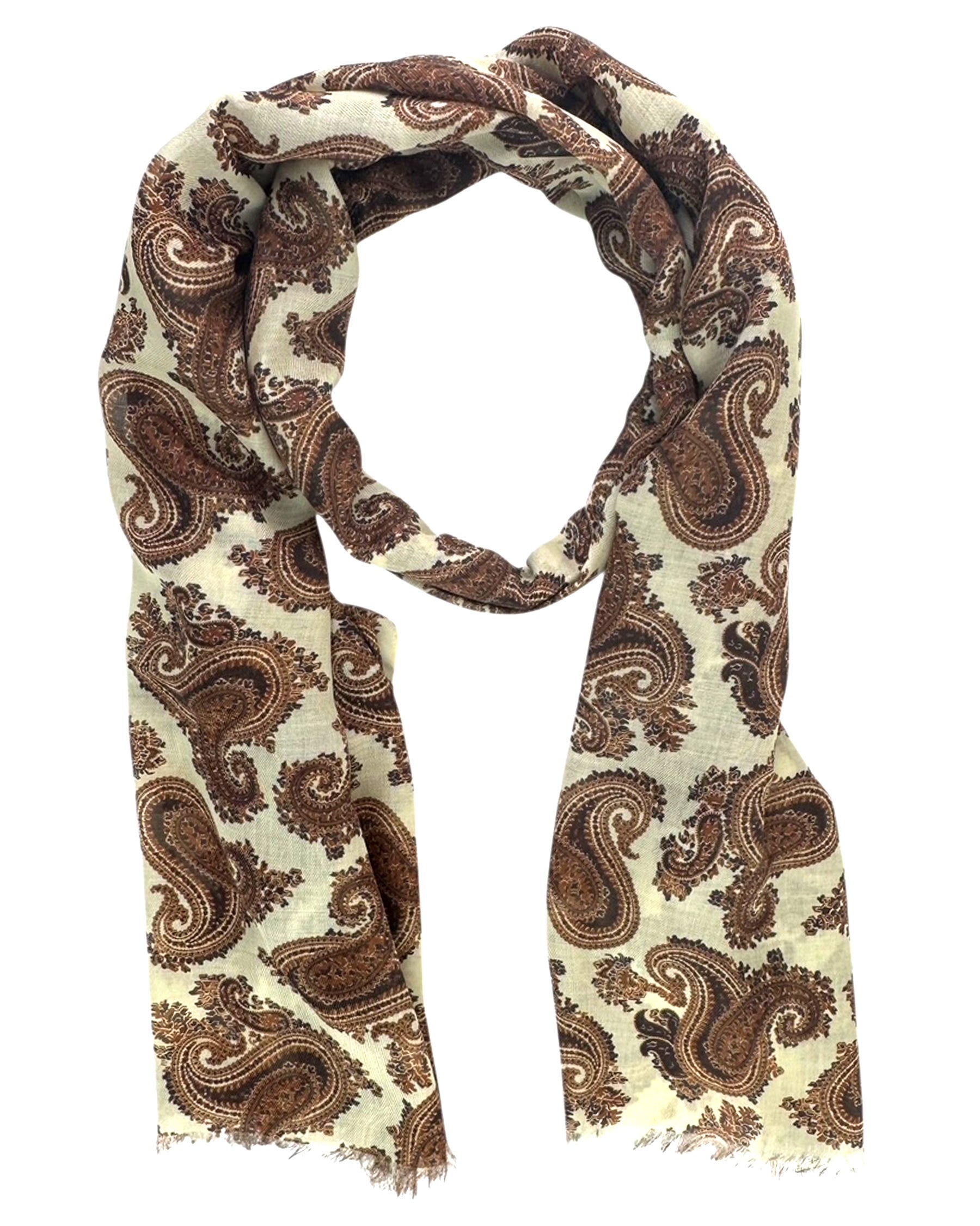 Cesare Attolini Scarf Brown White Paisley SPECIAL ORDER